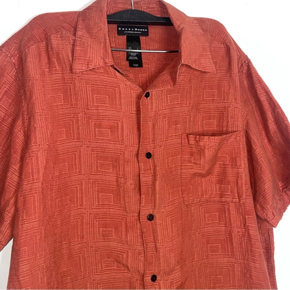 Orange peach crazy horse size large button up short sleeve textured 90s linen - Picture 3 of 9